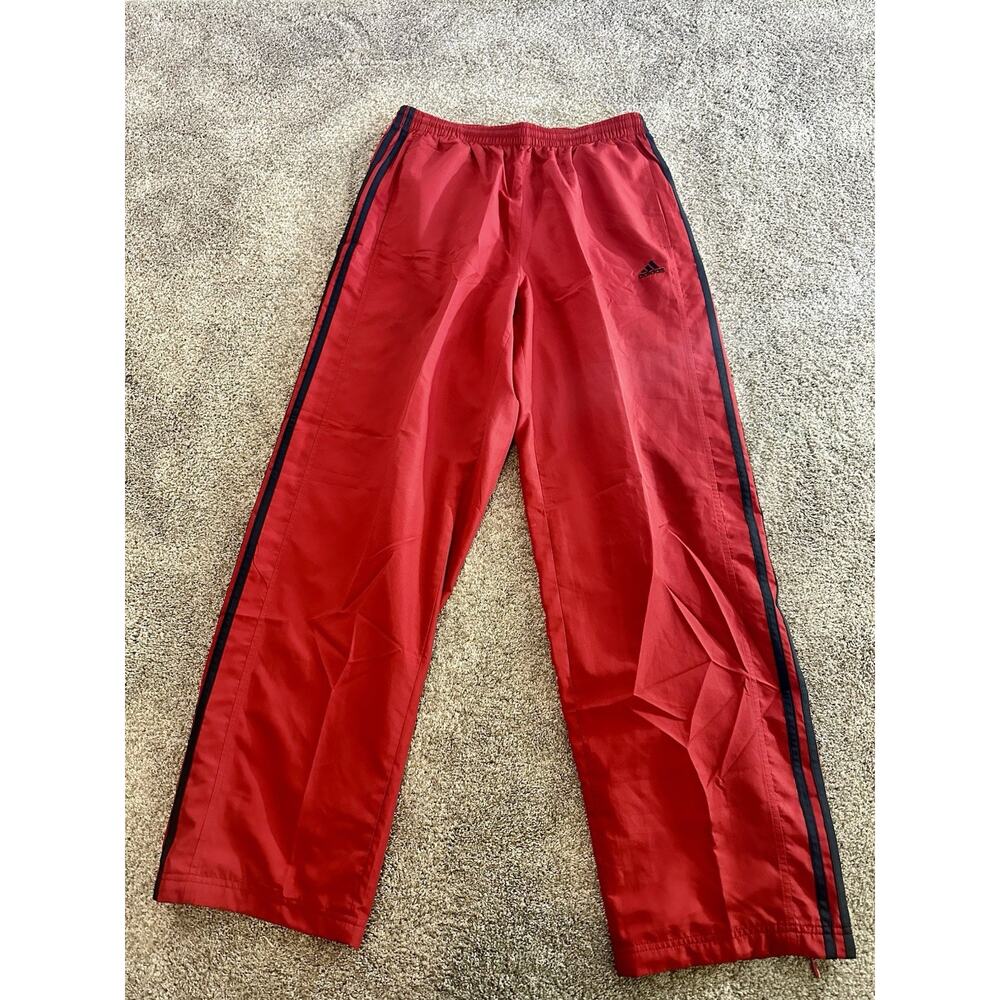 Y2K Adidas Track Pants Red Black 3 Stripe Men’s Medium 2003 Linked Vintage VTG
